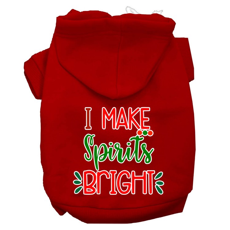 I Make Spirits Bright Screen Print Dog Hoodie Red XS